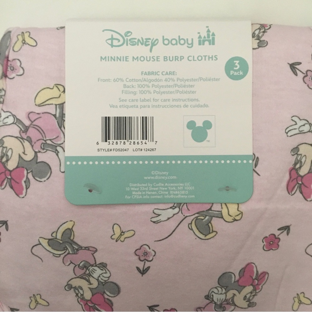 Burp Cloths 3 pack Pink Minnie Mouse Theme NEW Disney Baby - Picture 6 of 8